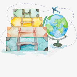 手绘水彩插图旅行行李箱插图素材