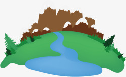 地球上的卡通雪山绿地和河流矢量图素材