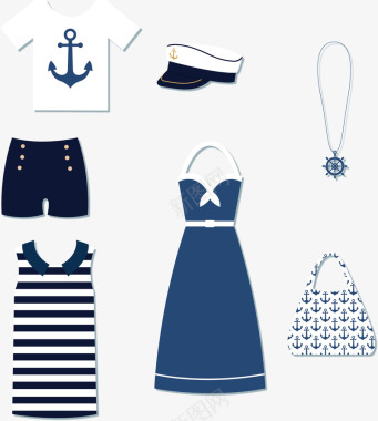 时尚蓝色海军风格衣物图标图标