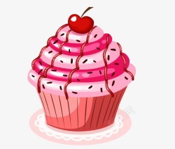 卡通手绘粉色樱桃纸杯蛋糕素材