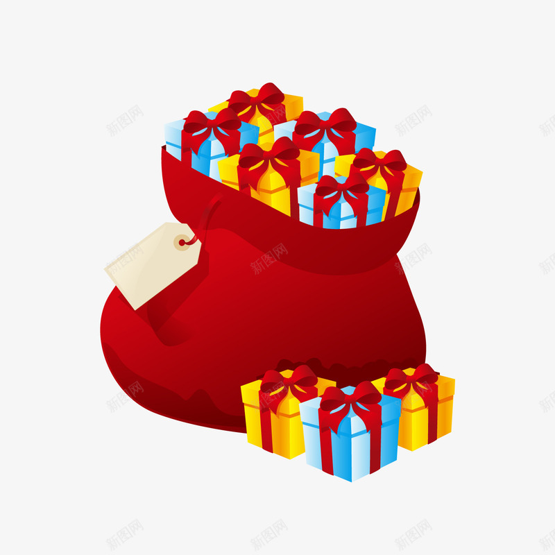 红色麻袋里的圣诞礼物png免抠素材_88icon https://88icon.com 卡通麻袋 圣诞礼物 礼品盒 红色麻袋 背景装饰