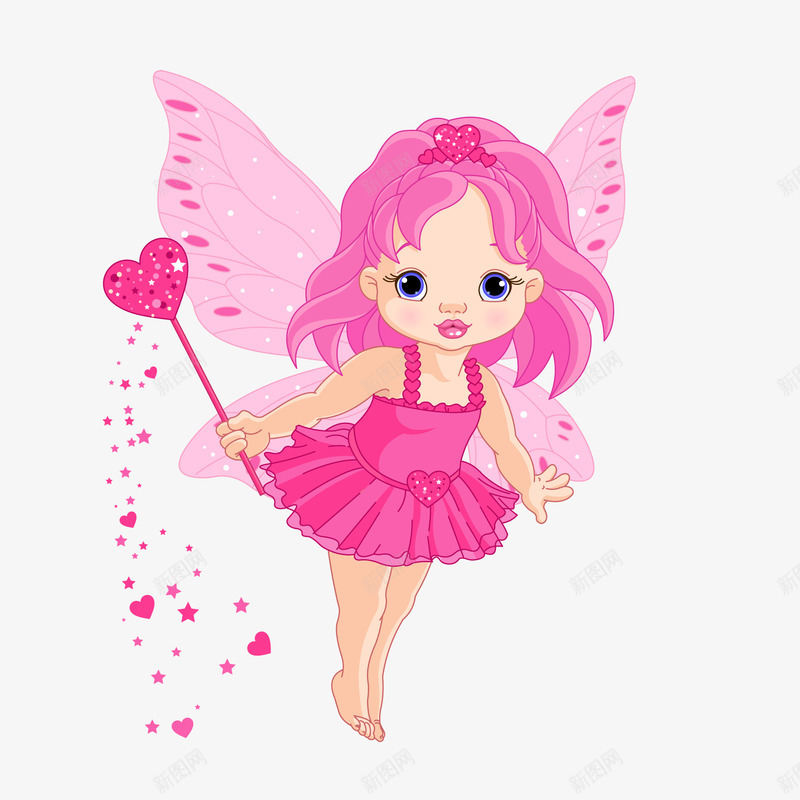卡通可爱的仙女人物矢量图ai免抠素材_88icon https://88icon.com 下凡 人物设计 仙女 仙女下凡 仙女散花 卡通 可爱 女仙 玫红色 矢量图 翅膀