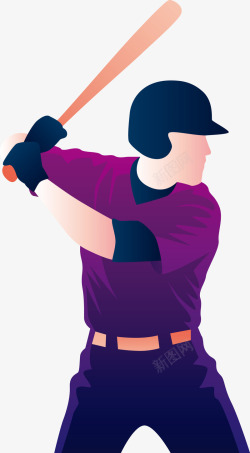 一个穿着紫色衣服打棒球矢量图素材