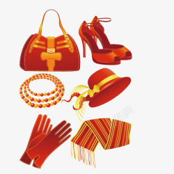 女性红色围脖包手套高跟鞋素材