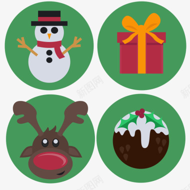 圣诞绿底雪人圣诞雪人礼物麋鹿糖果图标图标