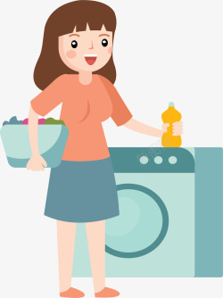 用洗衣机洗衣服的妻子矢量图素材