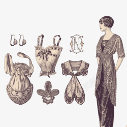 欧式手绘复古女性服饰素材