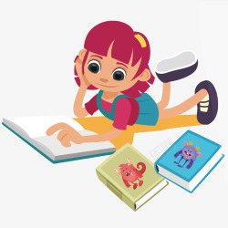 世界读书日小女孩读书卡通主题矢矢量图素材