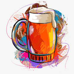 手绘水彩绘画一杯啤酒素材
