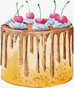 水彩樱桃巧克力蛋糕美食素材