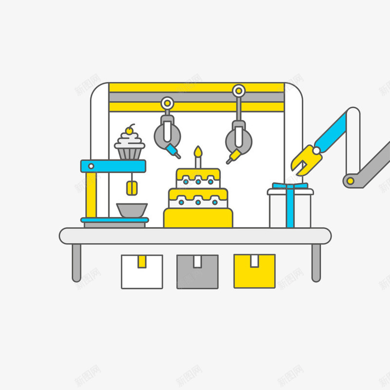 制作蛋糕流水线png免抠素材_88icon https://88icon.com 创新 卡通 工作 工厂 机械 美食 能量 蛋糕