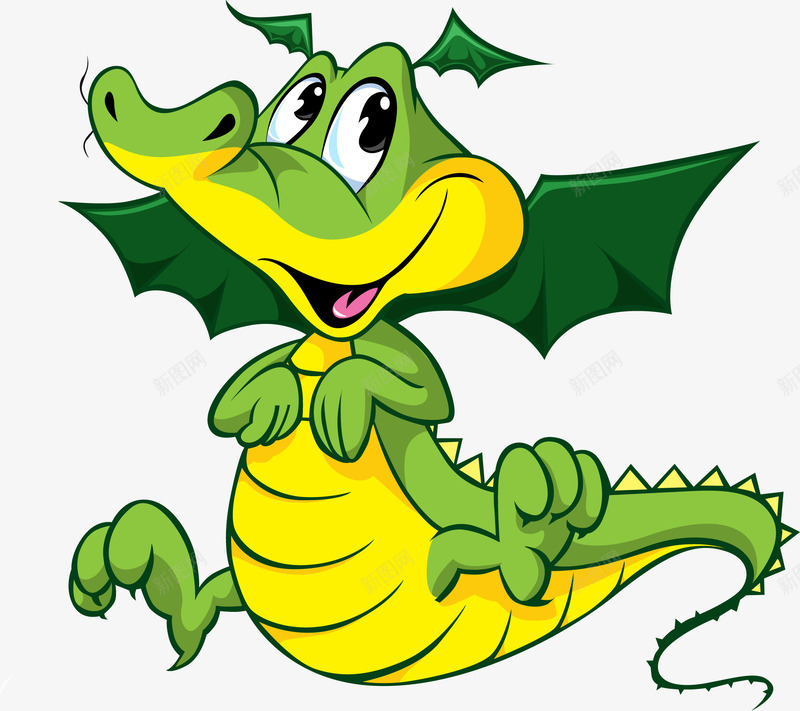 卡通绿色鳄鱼png免抠素材_88icon https://88icon.com 卡通 尾巴 爪子 绿色 翅膀 鳄鱼