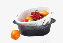 塑料置物篮洗干净的水果蔬菜高清图片