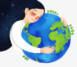 手绘插画地球一小时爱护地球素材