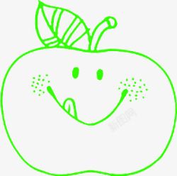 绿色简笔画卡通苹果q版素材