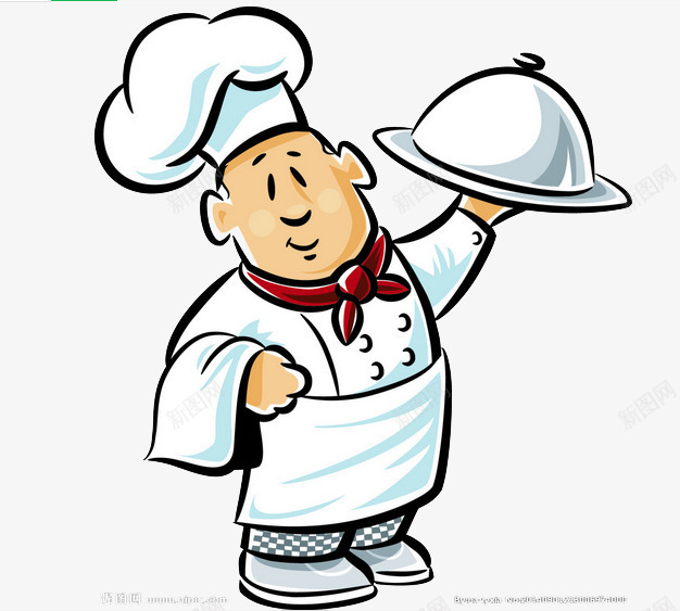 勤劳的厨师png免抠素材_88icon https://88icon.com 卡通人物 可爱的厨师 手端盘子 白色的衣服
