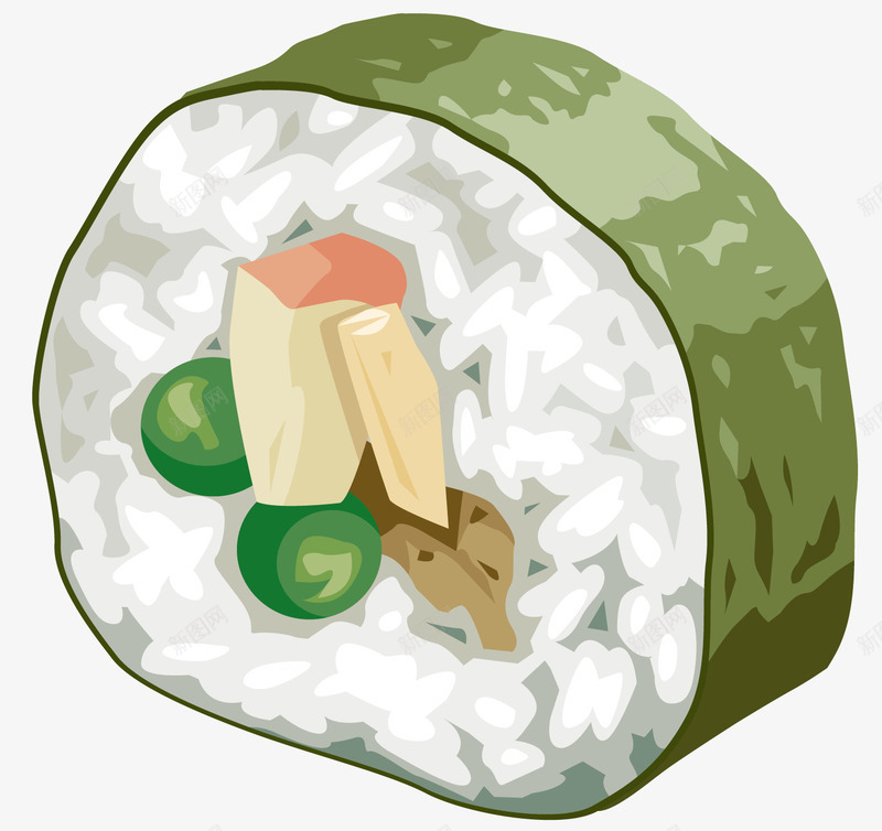 一个蔬菜寿司png免抠素材_88icon https://88icon.com 海苔寿司 火腿肠 米饭 绿色豆子 肉食 蔬菜 食品