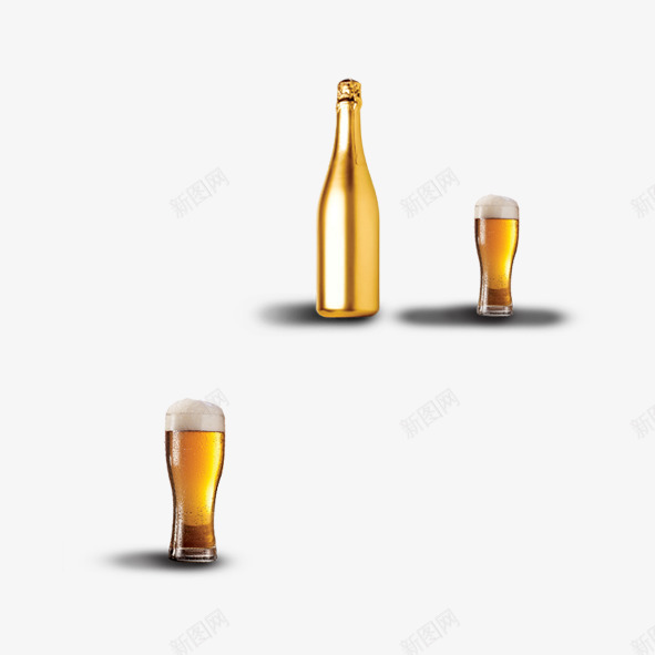 金色酒瓶和啤酒psd免抠素材_88icon https://88icon.com 啤酒 酒吧 酒瓶 金色