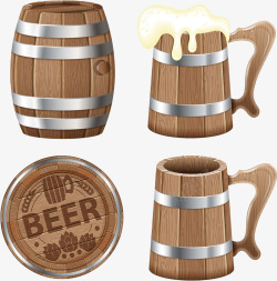 木桶木质啤酒杯啤酒盖素材