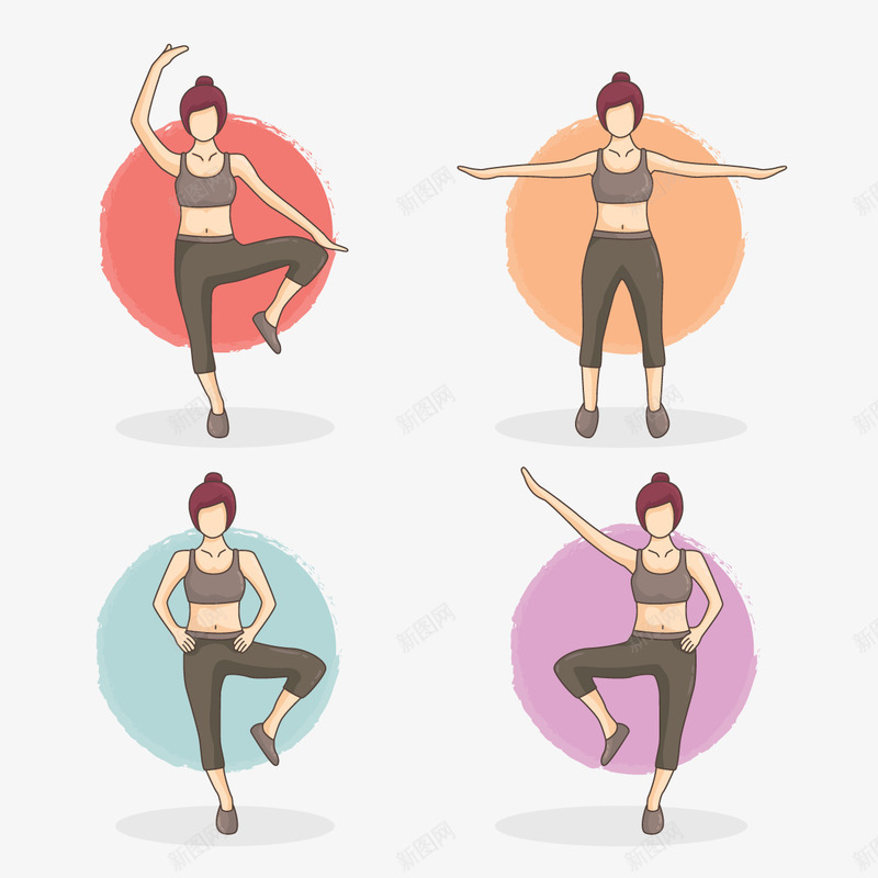 瑜伽动作矢量图ai免抠素材_88icon https://88icon.com 减肥 女性 运动 锻炼 矢量图