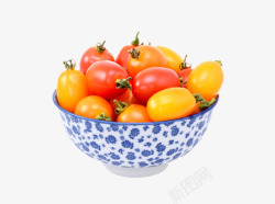 实物新鲜黄红色碗里的樱桃番茄素材