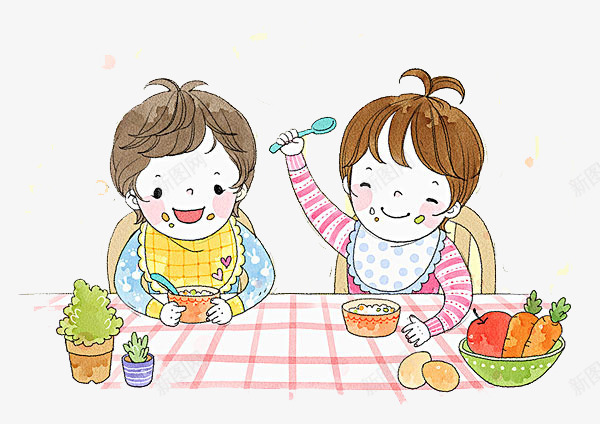 卡通小孩吃面png免抠素材_88icon https://88icon.com 两个小孩 卡通 小孩吃面 胡萝卜 蔬菜 食物