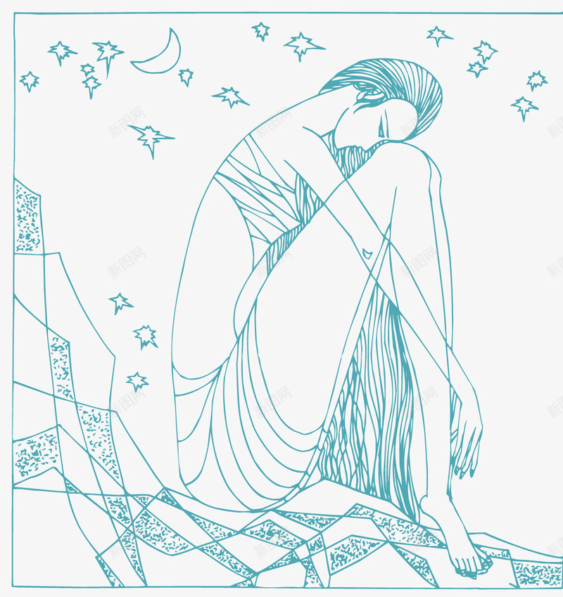 长发女人png免抠素材_88icon https://88icon.com 抽象画 曲线 线条画 美女