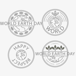 四个地球日圆形徽章素材