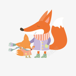 狐狸妈妈和宝宝插画矢量图素材