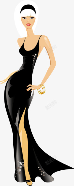 穿黑丝长裙的女人图素材