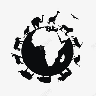 创意动物装饰黑白地球图案图标图标