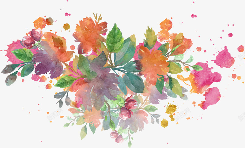 喷溅水彩花卉矢量图ai免抠素材_88icon https://88icon.com 喷溅 水彩 矢量花卉 花卉 装饰图案 矢量图
