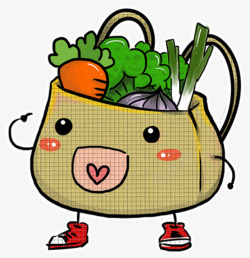 装着新鲜蔬菜的小背篓卡通形象素材