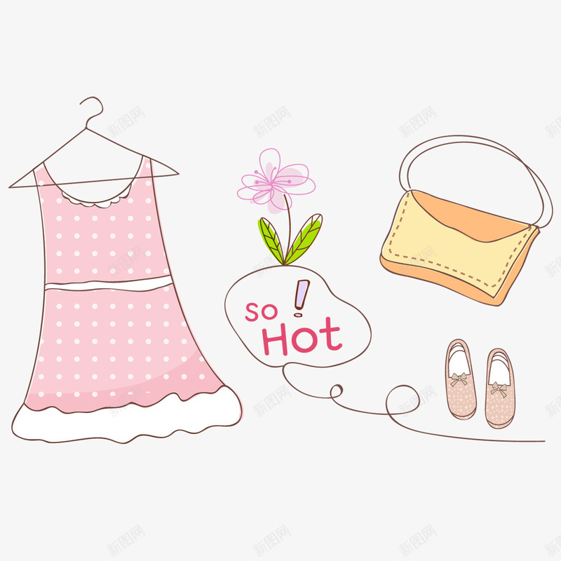 衣服包包png免抠素材_88icon https://88icon.com 卡通 可爱 手提包 手绘 简图 粉色的 衣架 裙子