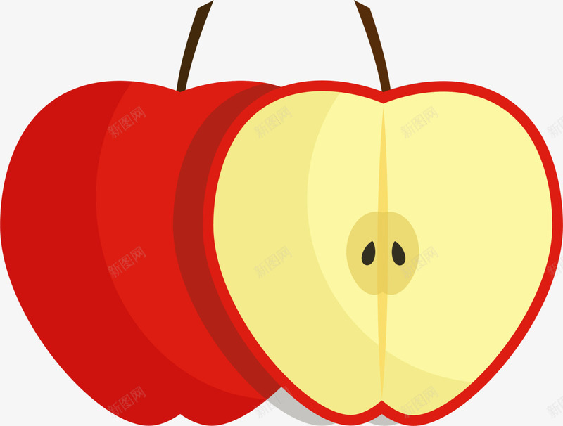 红色美味扁平苹果png免抠素材_88icon https://88icon.com 切开的苹果 扁平苹果 果实 红色水果 红苹果 装饰图案
