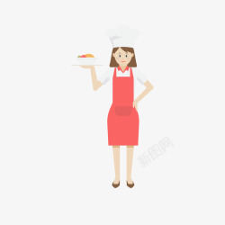 端着菜的红色衣服女性厨师矢量图素材