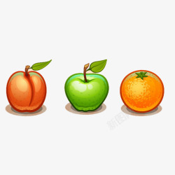 手绘水果橘子青苹果桃子素材