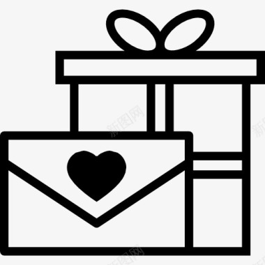 情书和礼物盒用丝带图标图标