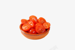 实物红色碗里切开的樱桃番茄素材
