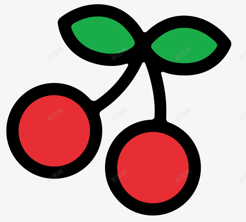 两颗红色樱桃矢量图ai免抠素材_88icon https://88icon.com 两颗 水果 水果蔬菜 红色小樱桃 绿色叶子 食物 矢量图