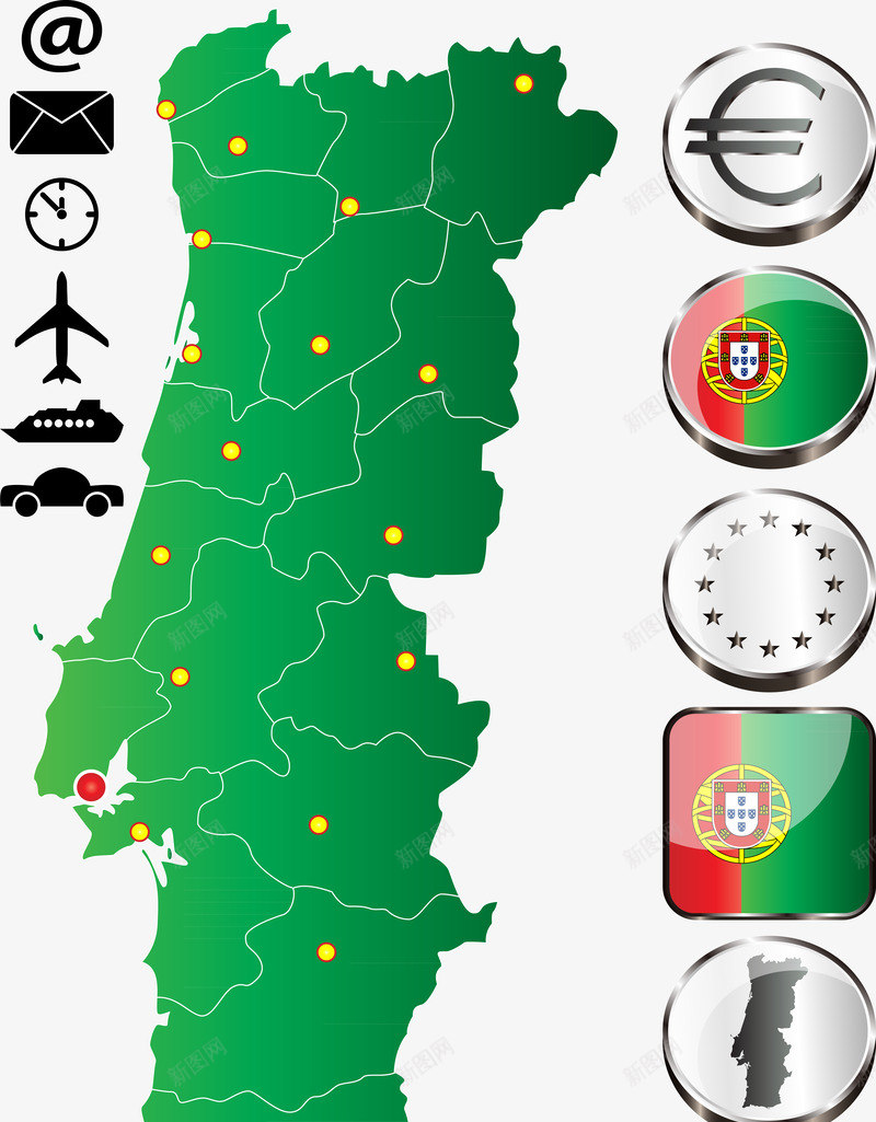 葡萄牙地图国旗旅行元素矢量图eps免抠素材_88icon https://88icon.com 元素 国旗 地图 地图矢量 旅行 矢量地图 葡萄牙 矢量图