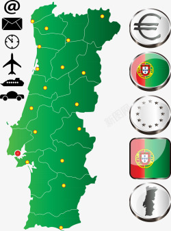葡萄牙地图国旗旅行元素矢量图素材