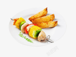 玉米串鸡肉蔬菜扦子高清图片
