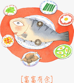 丰盛的午餐手绘盘子里的美味鱼高清图片