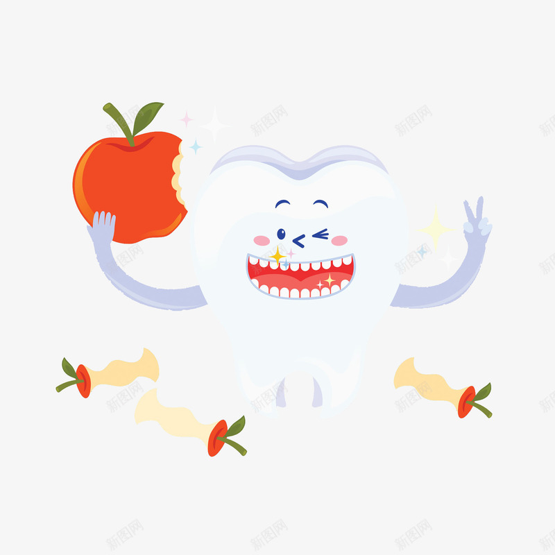 吃苹果的牙齿png免抠素材_88icon https://88icon.com 卡通 可爱 微笑 手绘 挥手 漫画 牙齿 白色 红色 苹果