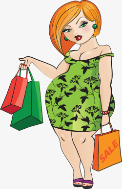 绿裙子胖女人购物高清图片