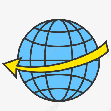 黄色下降箭头一个手绘的地球转动的图标矢量图图标
