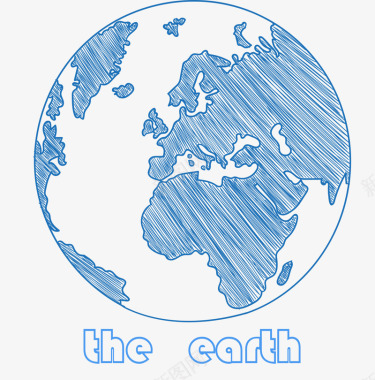 蓝色手绘地球图标图标