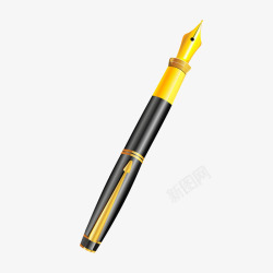 黑色黄金质感签字笔钢笔矢量图素材