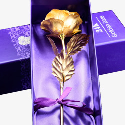 紫色包装盒金箔玫瑰素材